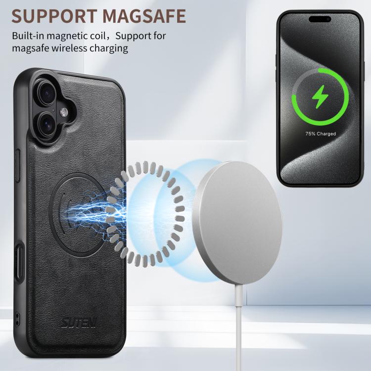 Suteni G5 Cowhide Leather MagSafe Magnetic Phone Case, For iPhone 18, For iPhone 18 Pro, For iPhone 18 Pro Max, For iPhone 17 Pro Max, For iPhone 17 Pro, For iPhone 17, For iPhone Air, For iPhone 16 Pro Max