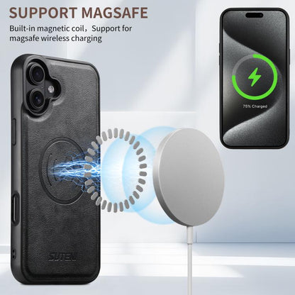 Suteni G5 Cowhide Leather MagSafe Magnetic Phone Case, For iPhone 18, For iPhone 18 Pro, For iPhone 18 Pro Max, For iPhone 17 Pro Max, For iPhone 17 Pro, For iPhone 17, For iPhone Air, For iPhone 16 Pro Max