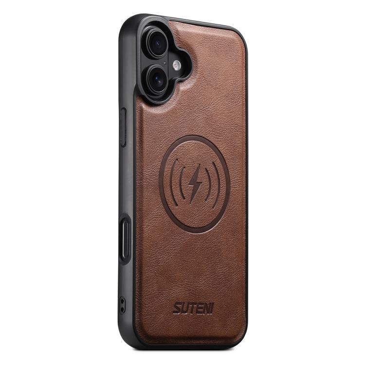 Suteni G5 Cowhide Leather MagSafe Magnetic Phone Case, For iPhone 18, For iPhone 18 Pro, For iPhone 18 Pro Max, For iPhone 17 Pro Max, For iPhone 17 Pro, For iPhone 17, For iPhone Air, For iPhone 16 Pro Max