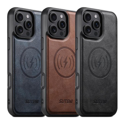Suteni G5 Cowhide Leather MagSafe Magnetic Phone Case, For iPhone 12 Pro