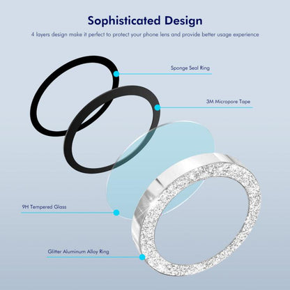 ENKAY Hat-Prince Glitter Rear Camera Lens Aluminium Alloy Ring Tempered Glass Film, For iPhone 16e