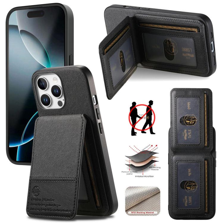 Twill Fabric Leather Vertical Flip RFID Card Bag Phone Case