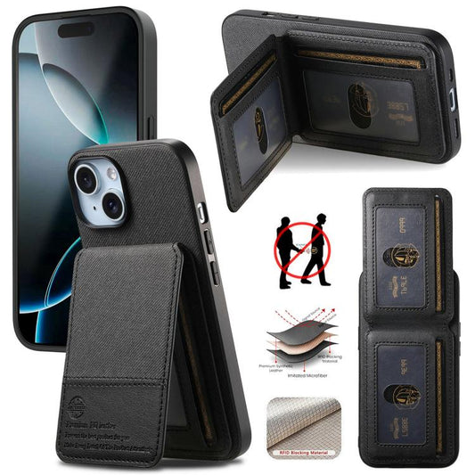 Twill Fabric Leather Vertical Flip RFID Card Bag Phone Case