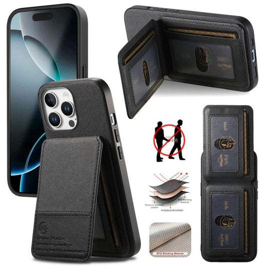 Twill Fabric Leather Vertical Flip RFID Card Bag Phone Case