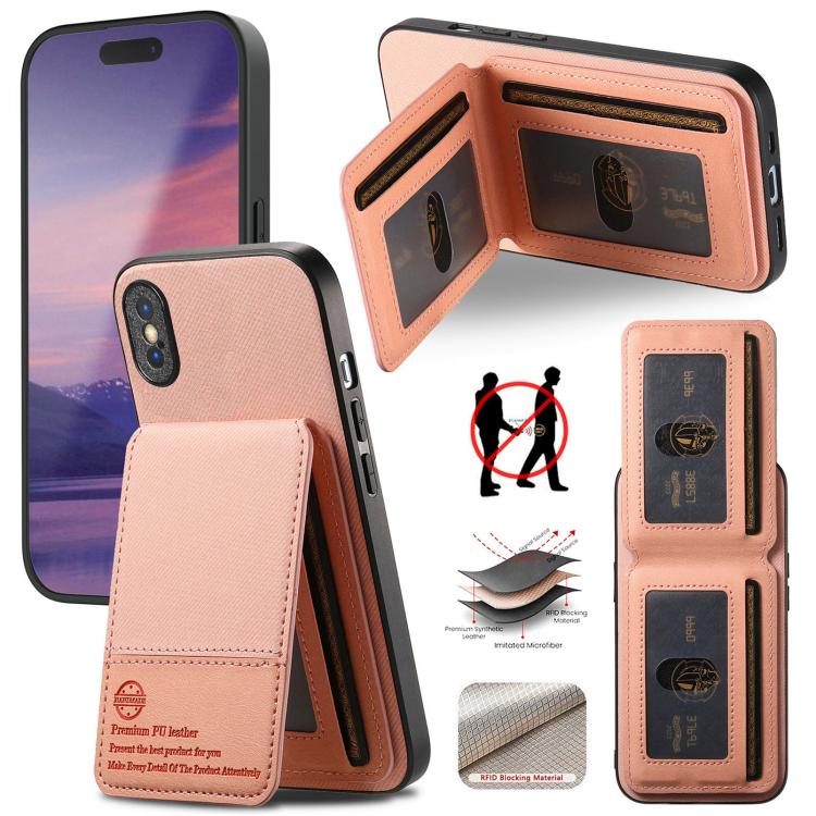 Twill Fabric Leather Vertical Flip RFID Card Bag Phone Case