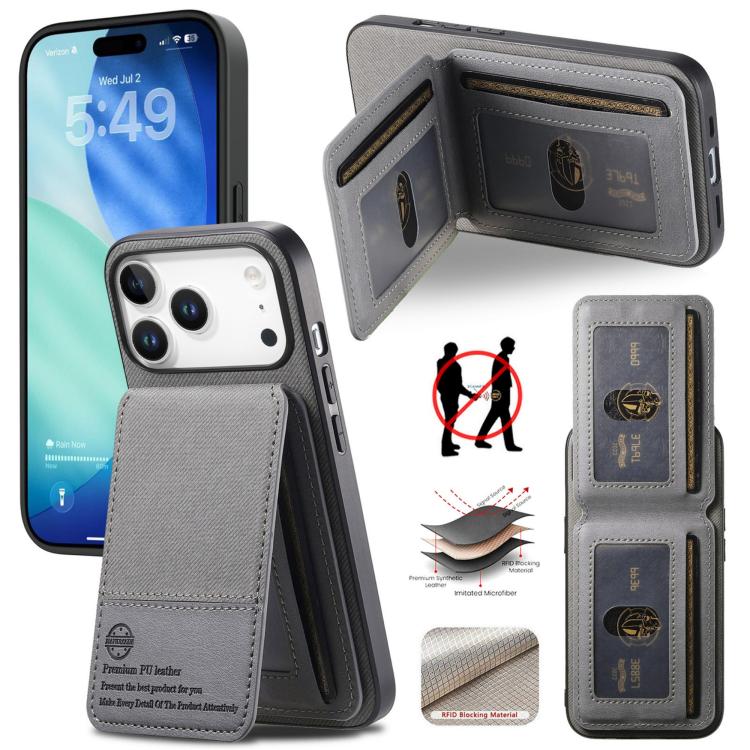 Twill Fabric Leather Vertical Flip RFID Card Bag Phone Case, For iPhone 17e / 16e, For iPhone 17 Pro Max, For iPhone 17 Pro