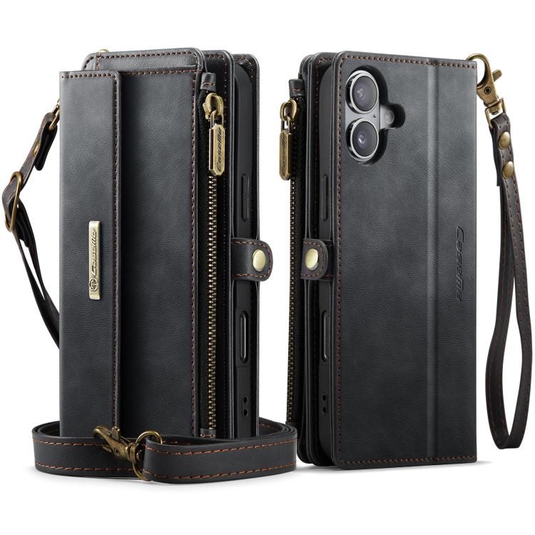 CaseMe C39 RFID Blocking Zipper Wallet Leather Phone Case with Crossbody Strap