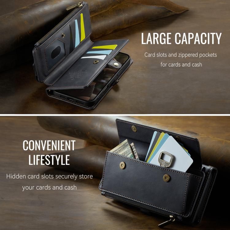 CaseMe C39 RFID Blocking Zipper Wallet Leather Phone Case with Crossbody Strap