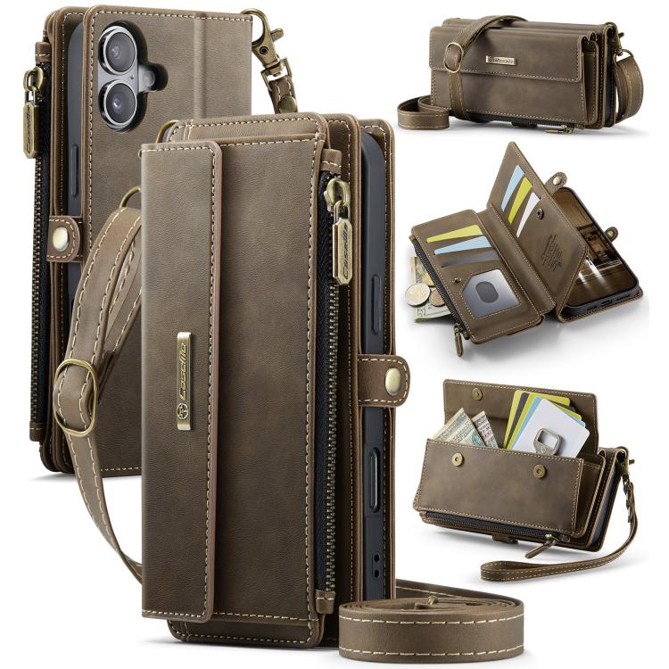 CaseMe C39 RFID Blocking Zipper Wallet Leather Phone Case with Crossbody Strap