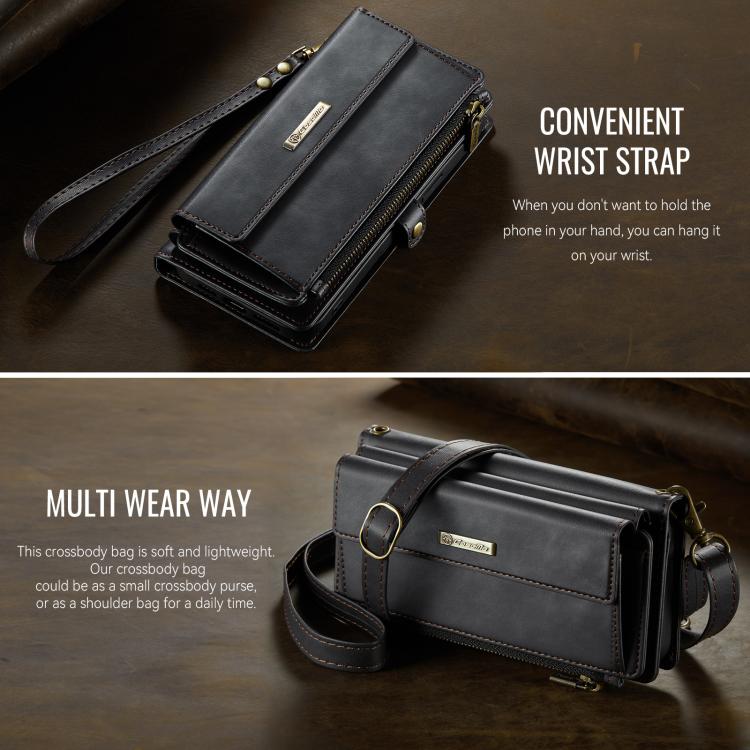 CaseMe C39 RFID Blocking Zipper Wallet Leather Phone Case with Crossbody Strap