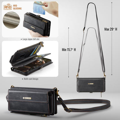 CaseMe C39 RFID Blocking Zipper Wallet Leather Phone Case with Crossbody Strap