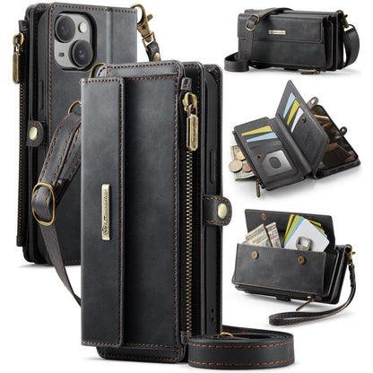 CaseMe C39 RFID Blocking Zipper Wallet Leather Phone Case with Crossbody Strap