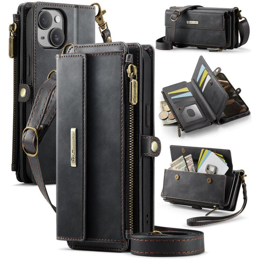 CaseMe C39 RFID Blocking Zipper Wallet Leather Phone Case with Crossbody Strap