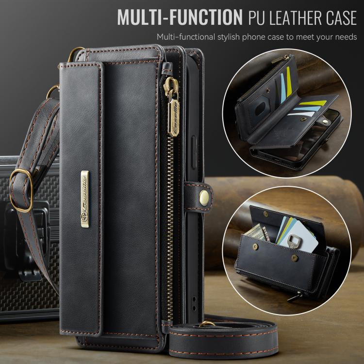 CaseMe C39 RFID Blocking Zipper Wallet Leather Phone Case with Crossbody Strap