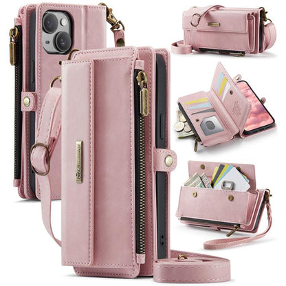 CaseMe C39 RFID Blocking Zipper Wallet Leather Phone Case with Crossbody Strap, For iPhone 13, For iPhone 13 mini, For iPhone 12 / 12 Pro, For iPhone 12 Pro Max