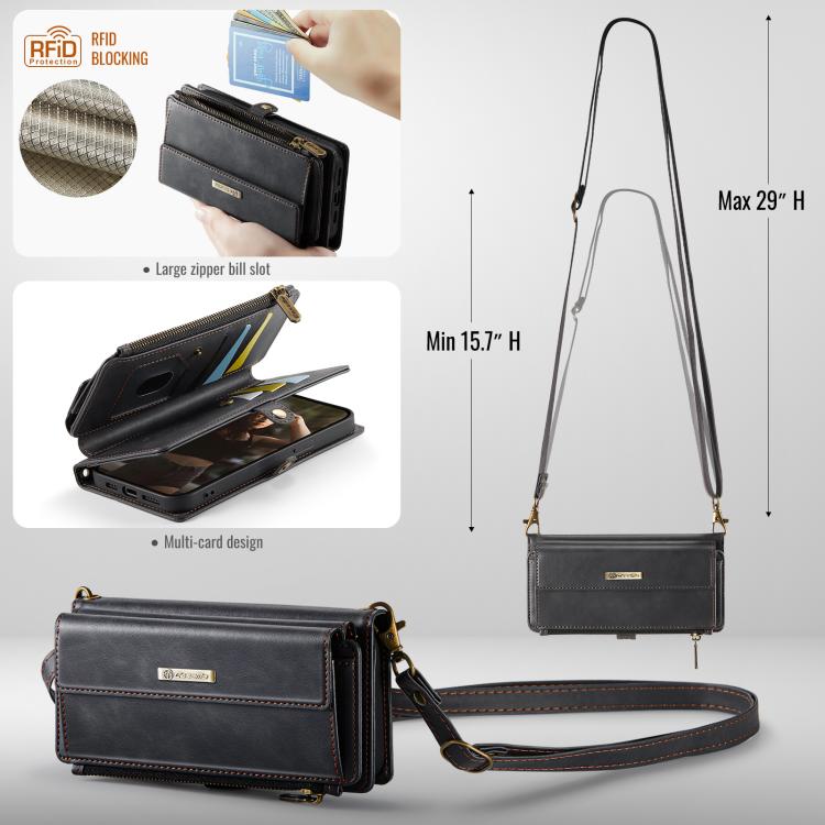 CaseMe C39 RFID Blocking Zipper Wallet Leather Phone Case with Crossbody Strap