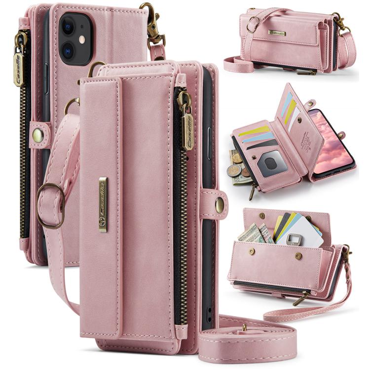 CaseMe C39 RFID Blocking Zipper Wallet Leather Phone Case with Crossbody Strap