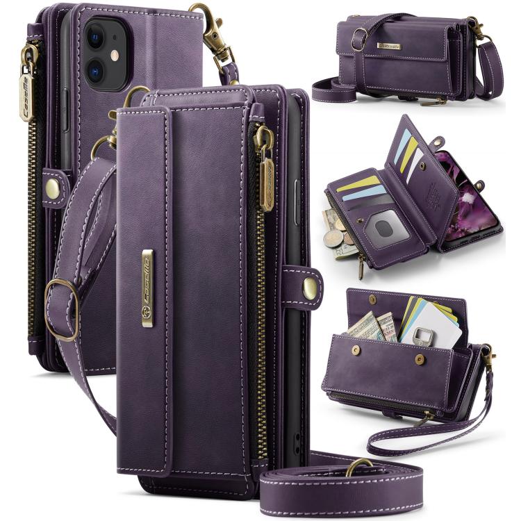 CaseMe C39 RFID Blocking Zipper Wallet Leather Phone Case with Crossbody Strap