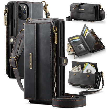 CaseMe C39 RFID Blocking Zipper Wallet Leather Phone Case with Crossbody Strap