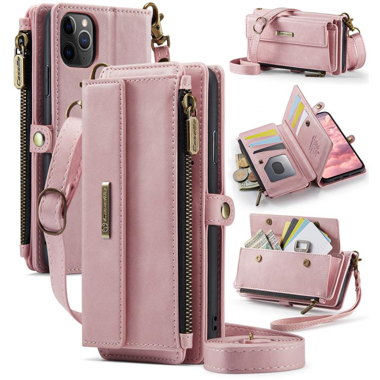 CaseMe C39 RFID Blocking Zipper Wallet Leather Phone Case with Crossbody Strap