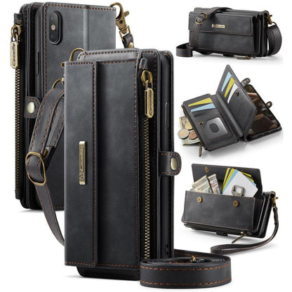CaseMe C39 RFID Blocking Zipper Wallet Leather Phone Case with Crossbody Strap, For iPhone X / XS, For iPhone XR, For iPhone XS Max, For iPhone 7 Plus / 8 Plus