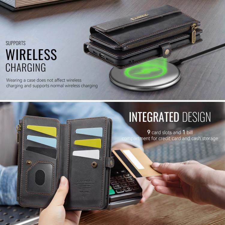 CaseMe C39 RFID Blocking Zipper Wallet Leather Phone Case with Crossbody Strap, For iPhone X / XS, For iPhone XR, For iPhone XS Max, For iPhone 7 Plus / 8 Plus