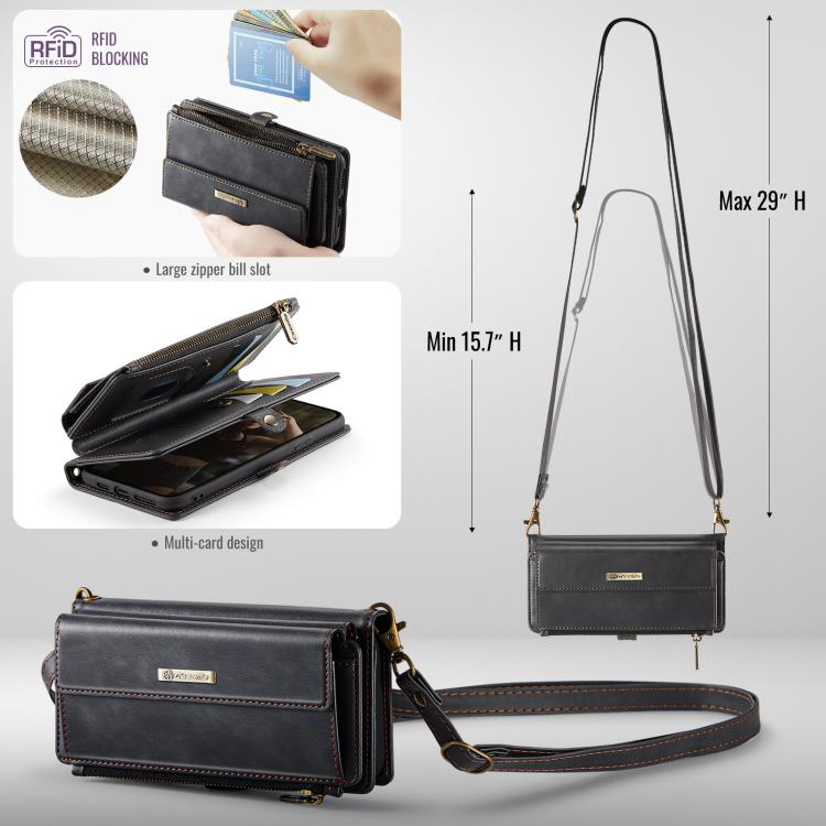 CaseMe C39 RFID Blocking Zipper Wallet Leather Phone Case with Crossbody Strap, For iPhone X / XS, For iPhone XR, For iPhone XS Max, For iPhone 7 Plus / 8 Plus