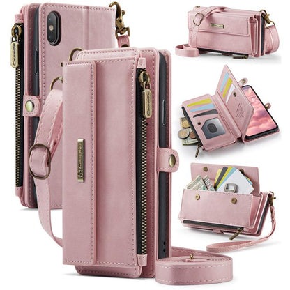 CaseMe C39 RFID Blocking Zipper Wallet Leather Phone Case with Crossbody Strap, For iPhone X / XS, For iPhone XR, For iPhone XS Max, For iPhone 7 Plus / 8 Plus