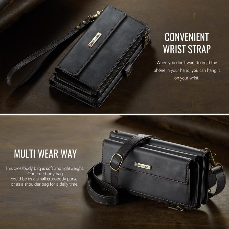 CaseMe C39 RFID Blocking Zipper Wallet Leather Phone Case with Crossbody Strap