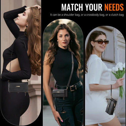 CaseMe C39 RFID Blocking Zipper Wallet Leather Phone Case with Crossbody Strap