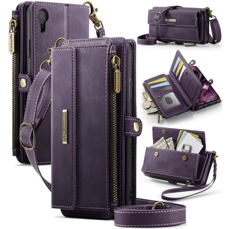 CaseMe C39 RFID Blocking Zipper Wallet Leather Phone Case with Crossbody Strap, For iPhone X / XS, For iPhone XR, For iPhone XS Max, For iPhone 7 Plus / 8 Plus