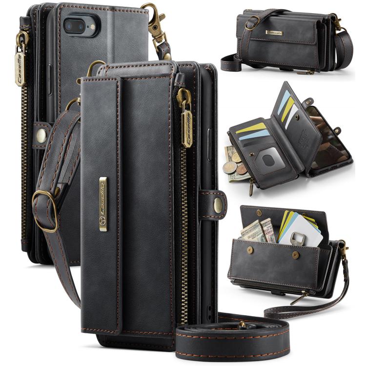 CaseMe C39 RFID Blocking Zipper Wallet Leather Phone Case with Crossbody Strap, For iPhone X / XS, For iPhone XR, For iPhone XS Max, For iPhone 7 Plus / 8 Plus