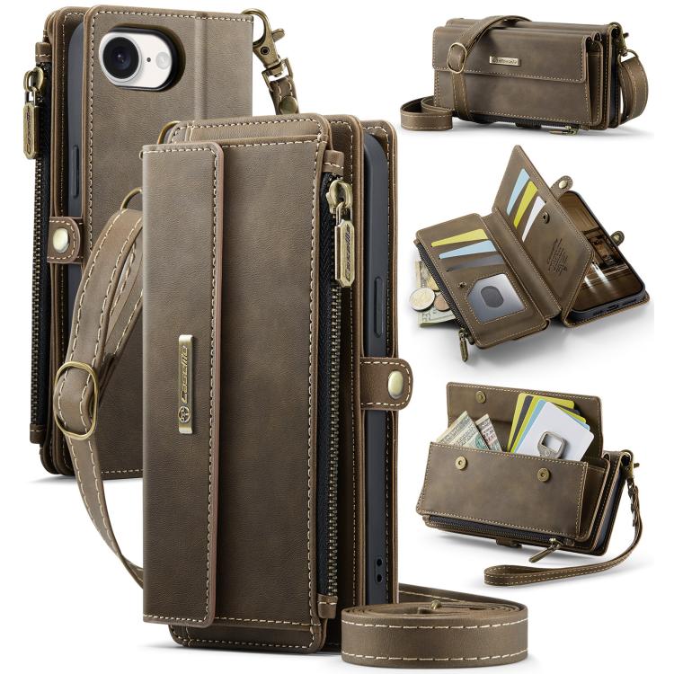 CaseMe C39 RFID Blocking Zipper Wallet Leather Phone Case with Crossbody Strap, For iPhone 18 Pro / 17 Pro, For iPhone 18 Pro Max / 17 Pro Max, For iPhone 17e / 16e, For iPhone 17