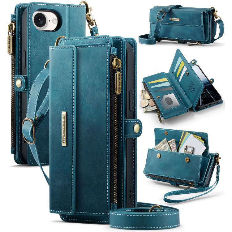 CaseMe C39 RFID Blocking Zipper Wallet Leather Phone Case with Crossbody Strap, For iPhone 18 Pro / 17 Pro, For iPhone 18 Pro Max / 17 Pro Max, For iPhone 17e / 16e, For iPhone 17