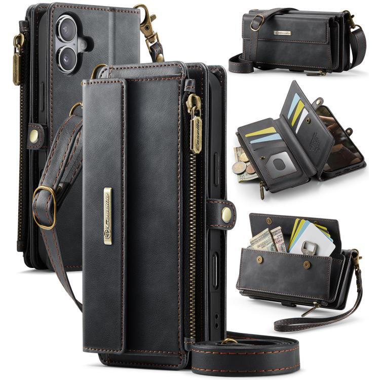 CaseMe C39 RFID Blocking Zipper Wallet Leather Phone Case with Crossbody Strap, For iPhone 17e / 16e, For iPhone 17 Pro Max, For iPhone 17 Pro, For iPhone 17