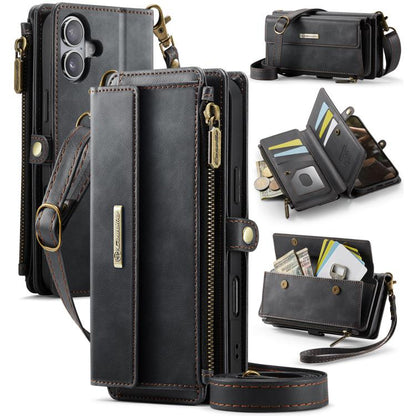 CaseMe C39 RFID Blocking Zipper Wallet Leather Phone Case with Crossbody Strap, For iPhone 17e / 16e, For iPhone 17 Pro Max, For iPhone 17 Pro, For iPhone 17