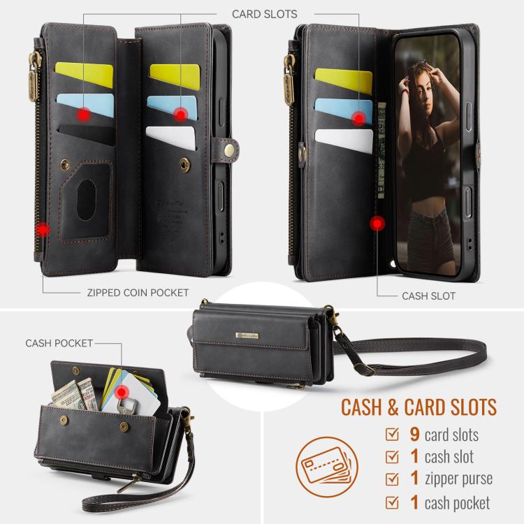 CaseMe C39 RFID Blocking Zipper Wallet Leather Phone Case with Crossbody Strap, For iPhone Air, For iPhone 16 Pro Max, For iPhone 16 Pro, For iPhone 16 Plus