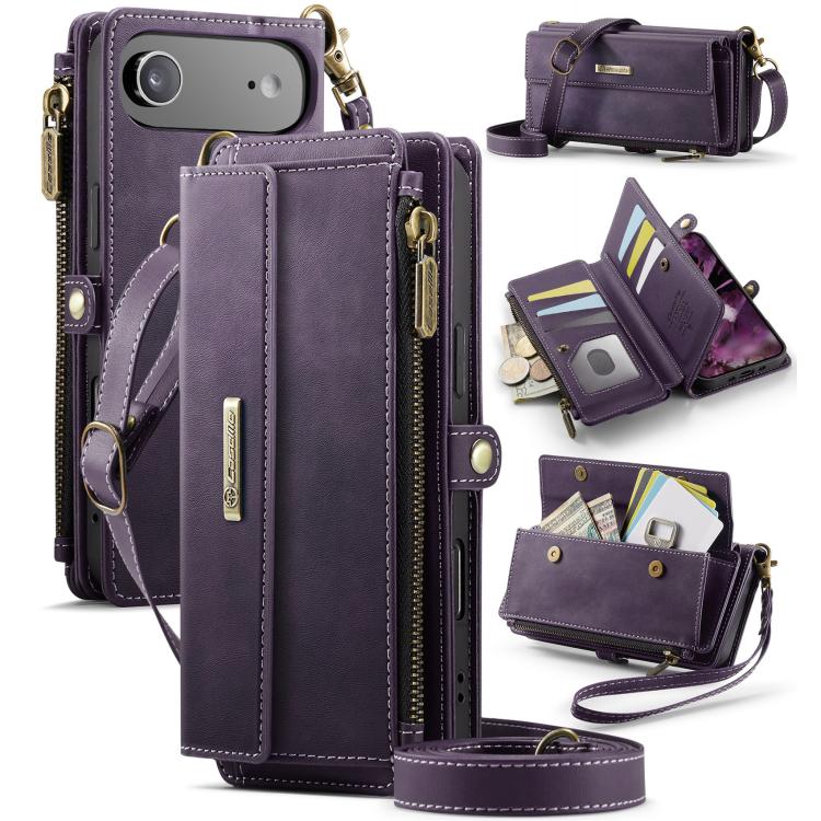 CaseMe C39 RFID Blocking Zipper Wallet Leather Phone Case with Crossbody Strap