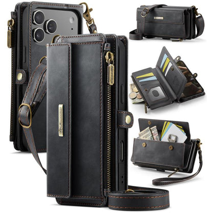 CaseMe C39 RFID Blocking Zipper Wallet Leather Phone Case with Crossbody Strap, For iPhone 17e / 16e, For iPhone 17 Pro Max, For iPhone 17 Pro, For iPhone 17