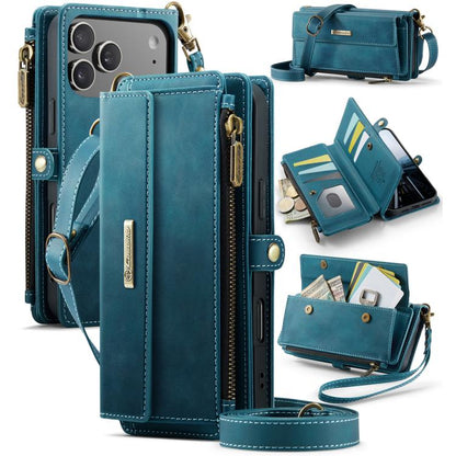CaseMe C39 RFID Blocking Zipper Wallet Leather Phone Case with Crossbody Strap, For iPhone 17e / 16e, For iPhone 17 Pro Max, For iPhone 17 Pro, For iPhone 17