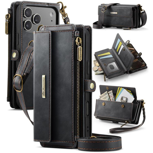 CaseMe C39 RFID Blocking Zipper Wallet Leather Phone Case with Crossbody Strap