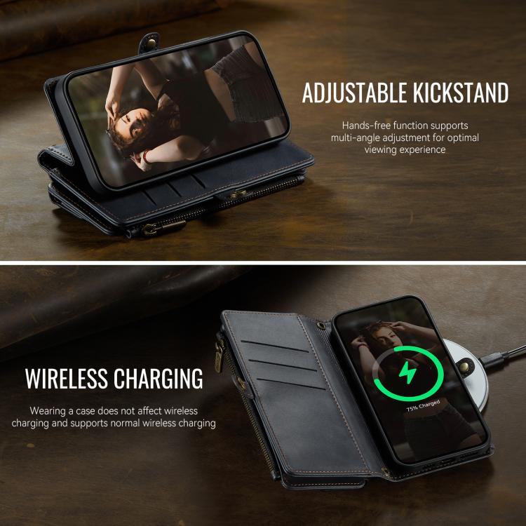 CaseMe C39 RFID Blocking Zipper Wallet Leather Phone Case with Crossbody Strap