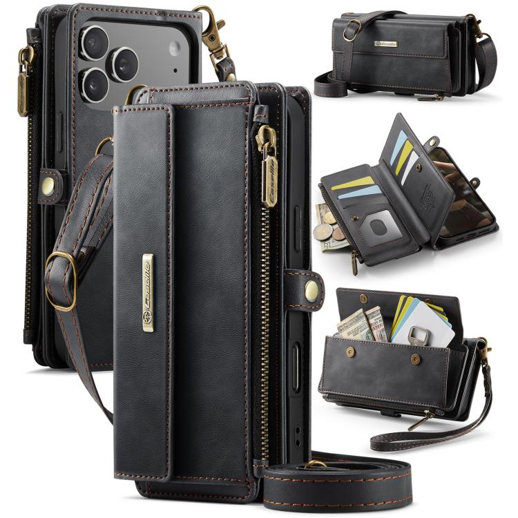 CaseMe C39 RFID Blocking Zipper Wallet Leather Phone Case with Crossbody Strap, For iPhone 17e / 16e, For iPhone 17 Pro Max, For iPhone 17 Pro, For iPhone 17