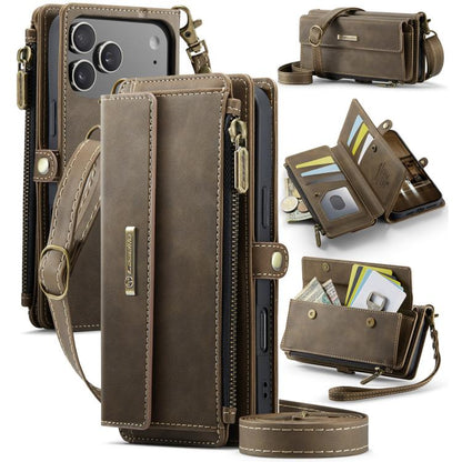 CaseMe C39 RFID Blocking Zipper Wallet Leather Phone Case with Crossbody Strap, For iPhone 17e / 16e, For iPhone 17 Pro Max, For iPhone 17 Pro, For iPhone 17