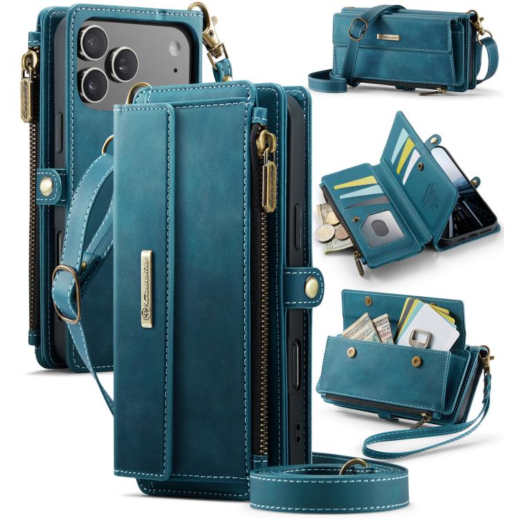 CaseMe C39 RFID Blocking Zipper Wallet Leather Phone Case with Crossbody Strap, For iPhone 17e / 16e, For iPhone 17 Pro Max, For iPhone 17 Pro, For iPhone 17