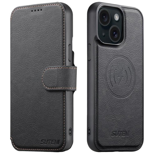 Suteni Q05 2-in-1 Multi-function MagSafe Wallet Litchi Leather Phone Case, For iPhone 15 Plus, For iPhone 15, For iPhone 14 Plus, For iPhone 14, For iPhone 14 Pro, For iPhone 14 Pro Max, For iPhone 13 Pro Max, For iPhone 13 Pro, For iPhone 13
