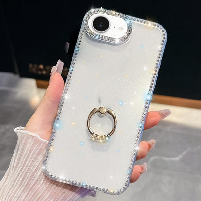 Rhinestone Glitter TPU Ring Holder Anti-fall Phone Case, For iPhone 16e, For iPhone 16 Pro Max, For iPhone 16 Pro, For iPhone 16 Plus