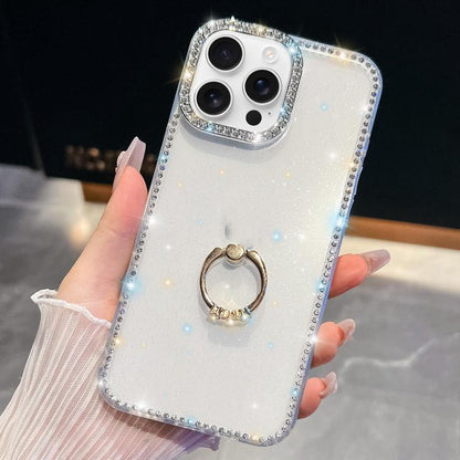 Rhinestone Glitter TPU Ring Holder Anti-fall Phone Case, For iPhone Air, For iPhone 16 Pro Max, For iPhone 16 Pro, For iPhone 16 Plus