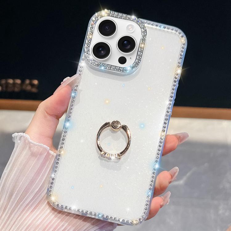 Rhinestone Glitter TPU Ring Holder Anti-fall Phone Case, For iPhone 16e, For iPhone 16 Pro Max, For iPhone 16 Pro, For iPhone 16 Plus