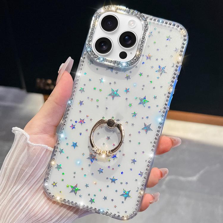 Rhinestone Glitter TPU Ring Holder Anti-fall Phone Case, For iPhone Air, For iPhone 16 Pro Max, For iPhone 16 Pro, For iPhone 16 Plus